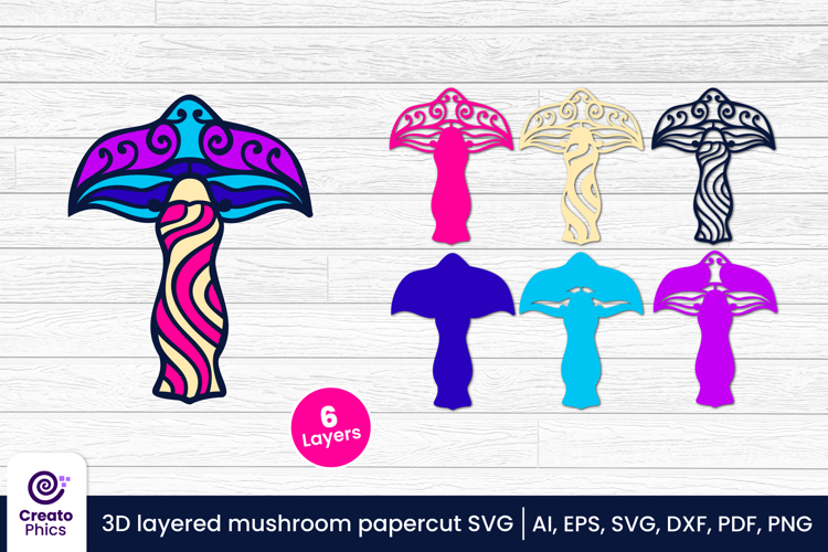 3D layered mushroom papercut file | whimsical cut file SVG