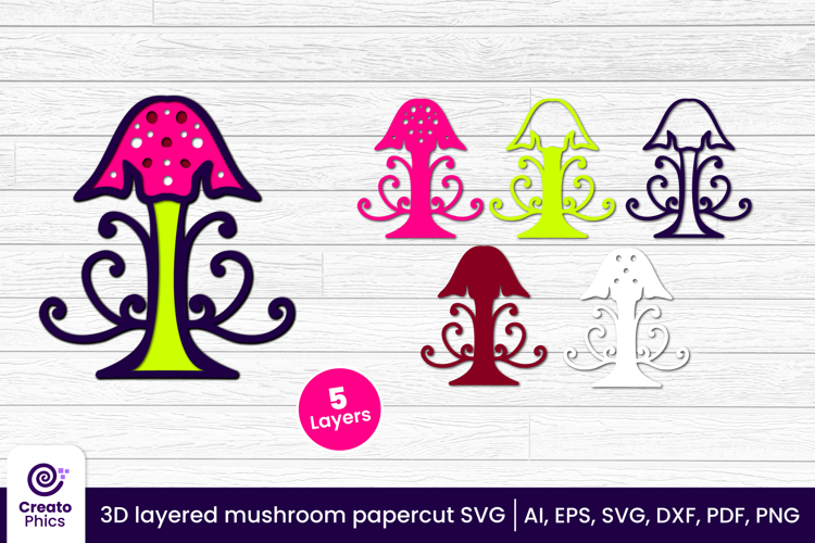 3D layered mushroom papercut file | whimsical cut file SVG