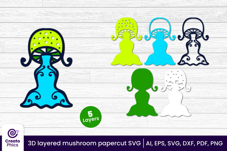 3D layered mushroom papercut file | whimsical cut file SVG