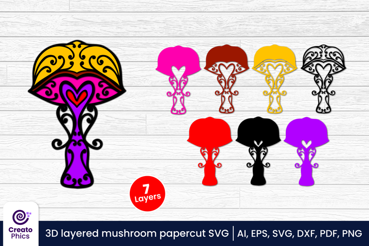 3D layered mushroom papercut file | whimsical cut file SVG