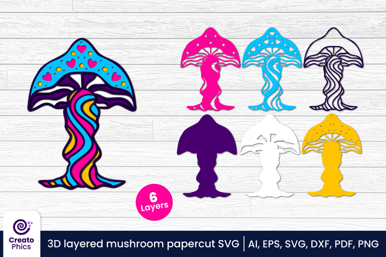 3D layered mushroom papercut file | whimsical cut file SVG