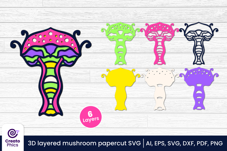 3D layered mushroom papercut file | whimsical cut file SVG
