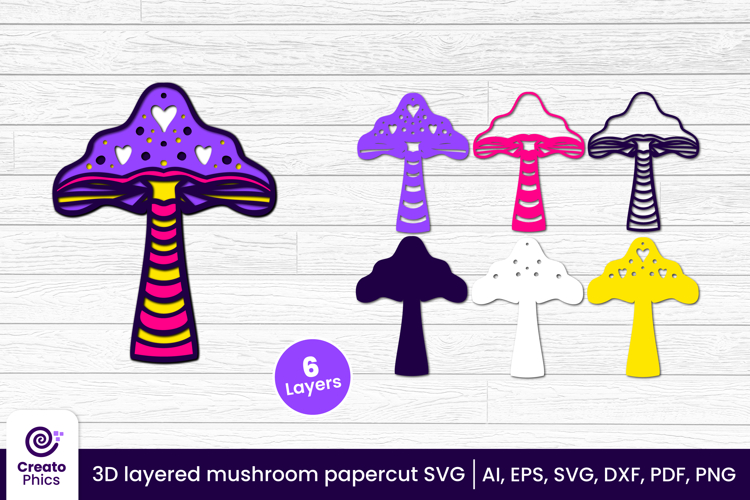 3D layered mushroom papercut file | whimsical cut file SVG