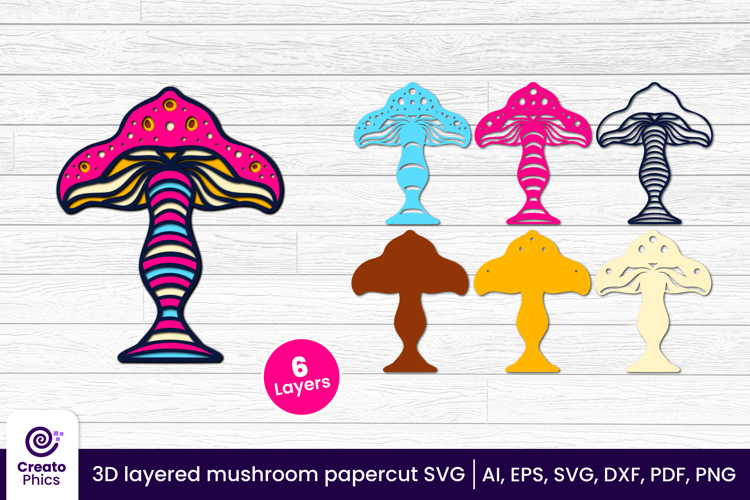 3D layered mushroom papercut file | whimsical cut file SVG