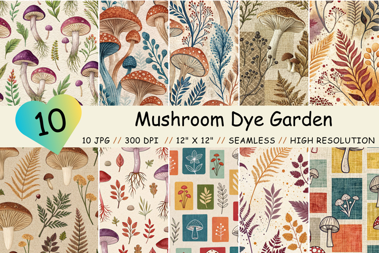 Mushroom Dye Garden Digital Paper, Seamless Pattern