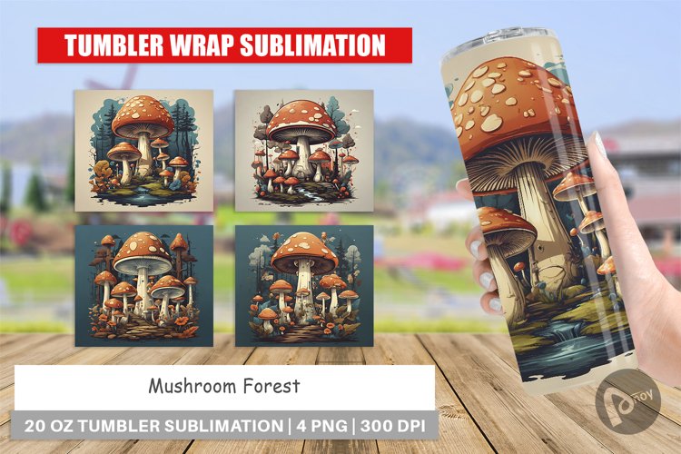Tumbler Sublimation Wrap Vintage Mushroom Forest