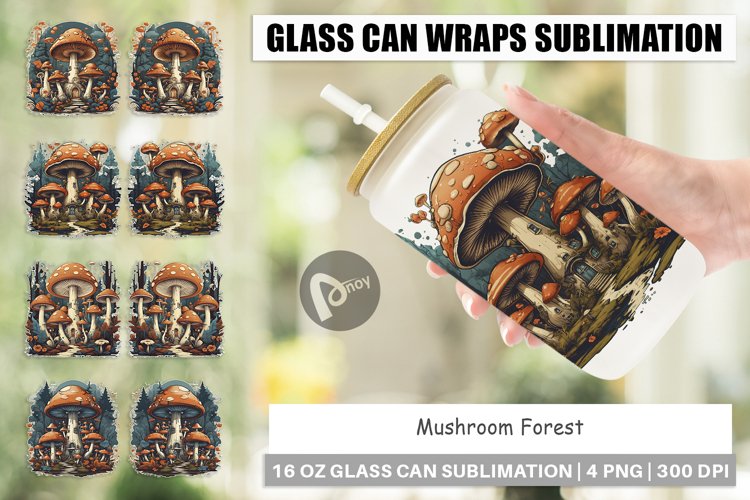 Glass Can Wraps Vintage Mushroom Forest