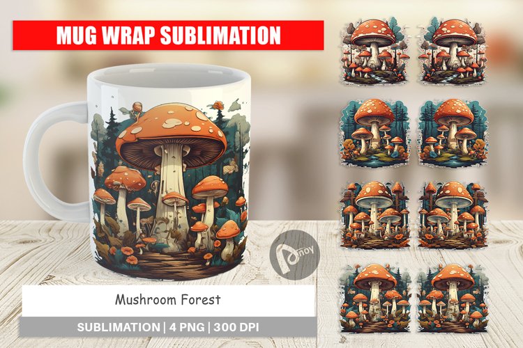 Mug Wrap Design Vintage Mushroom Forest