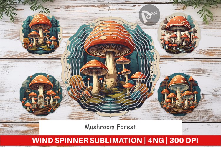Wind Spinner Vintage Mushroom Forest