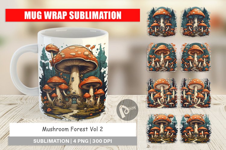 Mug Wrap Design Vintage Mushroom Forest