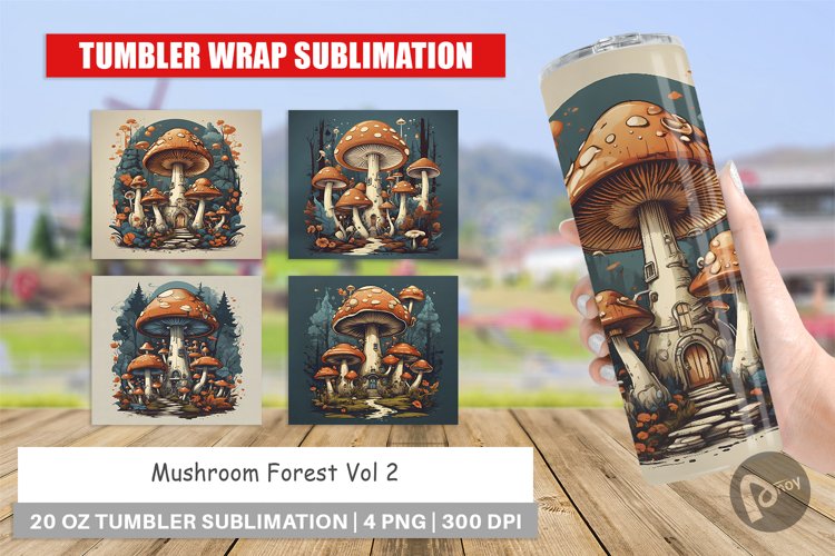 Tumbler Sublimation Wrap Vintage Mushroom Forest