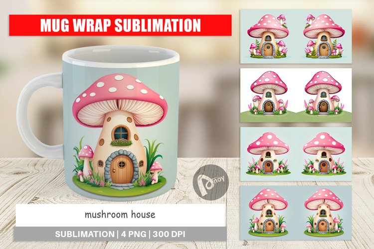 Mug Wrap Design Mushroom House