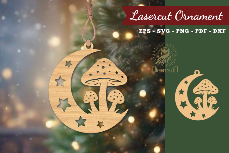 Mushroom In Moon Lasercut Ornament SVG