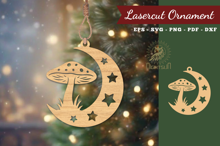 Mushroom In Moon Lasercut Ornament SVG