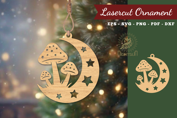 Mushroom In Moon Lasercut Ornament SVG