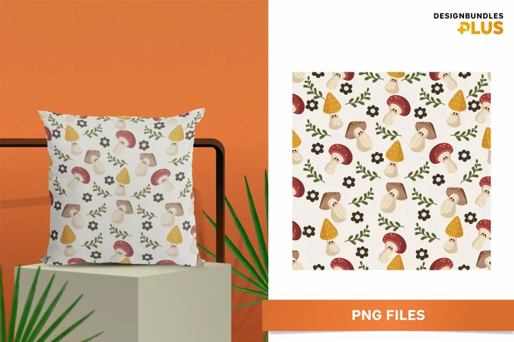 Mushroom Cottagecore Kawaii Pillow Seamless Sublimation