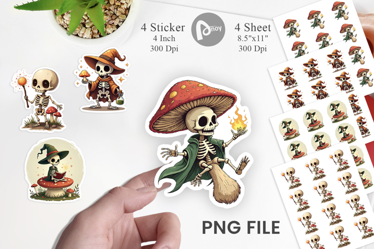 Mushroom Mage Skeletons Sticker
