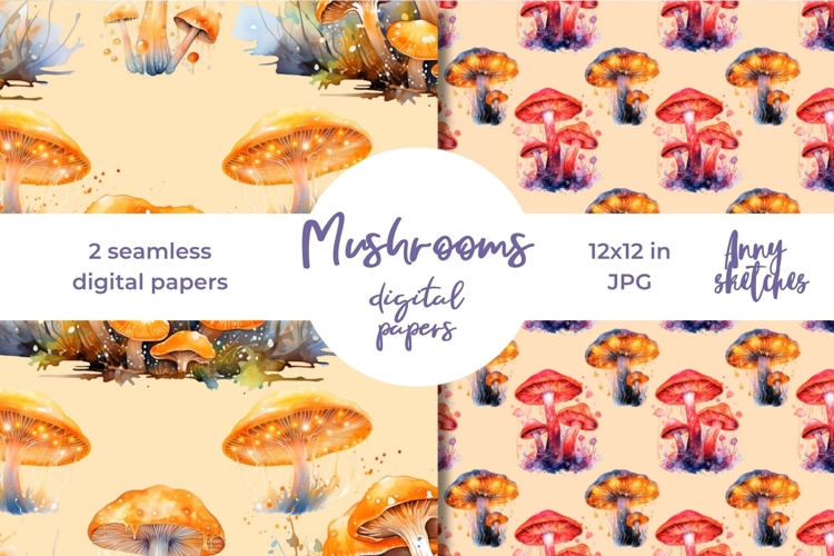 Bioluminescent Mushrooms Seamless Digital Papers Set