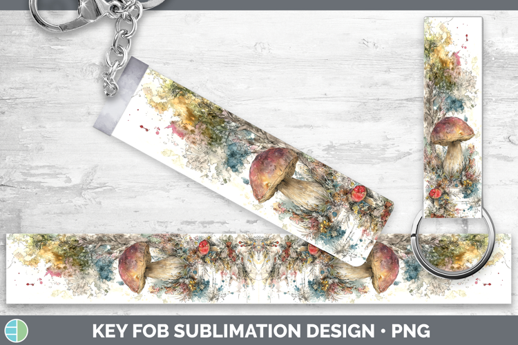 Bay Bolete Mushroom Sketch Key Fob Sublimation Design