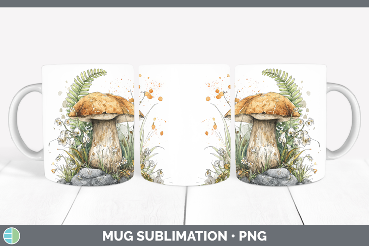 Bay Bolete Mushroom Sketch Mug Wrap Sublimation Design