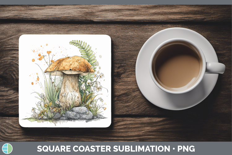 Bay Bolete Mushroom Sketch Square Coaster Sublimation Design