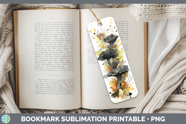 Black Trumpet Mushroom Sketch Bookmark Sublimation Design