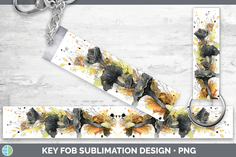Black Trumpet Mushroom Sketch Key Fob Sublimation Design