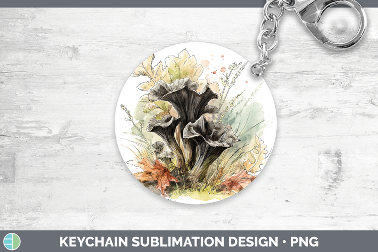 Black Trumpet Mushroom Sketch Keychain Sublimation Design