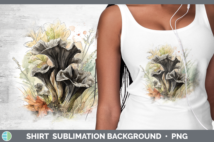 Black Trumpet Mushroom Sketch Shirt Sublimation Design