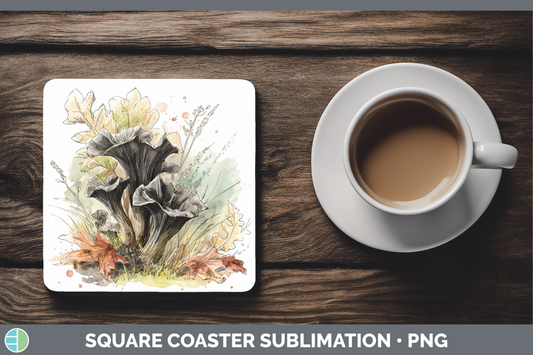 Black Trumpet Mushroom Sketch Square Coaster Sublimation Des