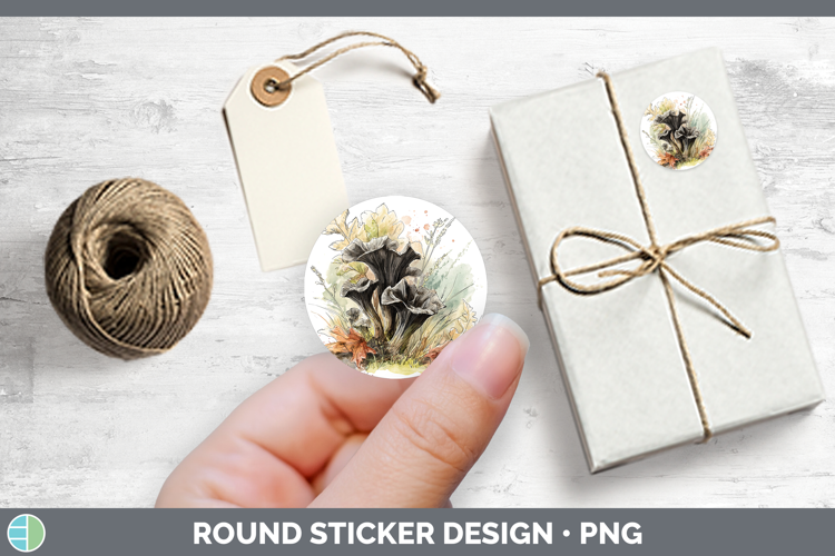 Black Trumpet Mushroom Sketch Stickers Design