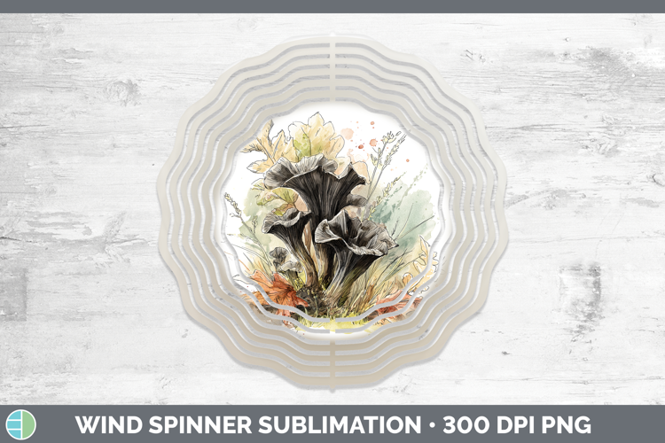 Black Trumpet Mushroom Sketch Wind Spinner Sublimation Desig