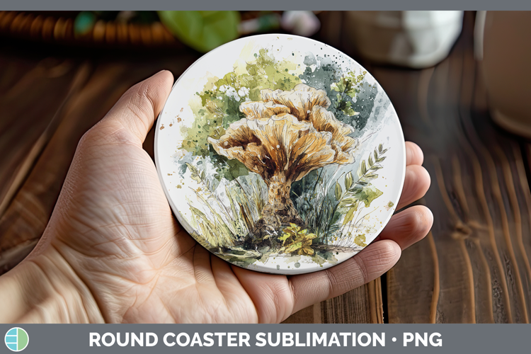 Brain Mushroom Sketch Round Coaster Sublimation Design