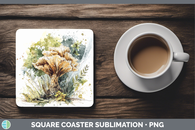Brain Mushroom Sketch Square Coaster Sublimation Design