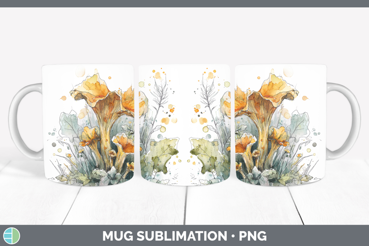 Chanterelle Mushroom Sketch Mug Wrap Sublimation Design