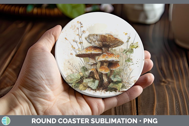 Chestnut Royale Mushroom Sketch Round Coaster Sublimation De