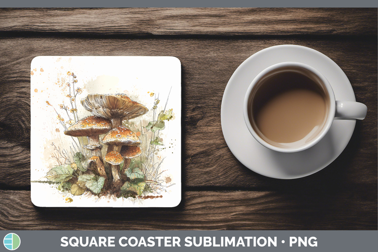 Chestnut Royale Mushroom Sketch Square Coaster Sublimation D