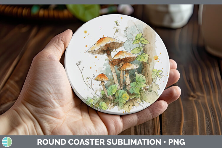 GorgeousMushroom Sketch Round Coaster design.