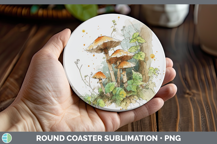 Cinnamon Cap Mushroom Sketch Round Coaster Sublimation Desig