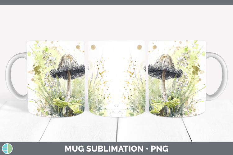 Common Inkcap Mushroom Sketch Mug Wrap Sublimation Design
