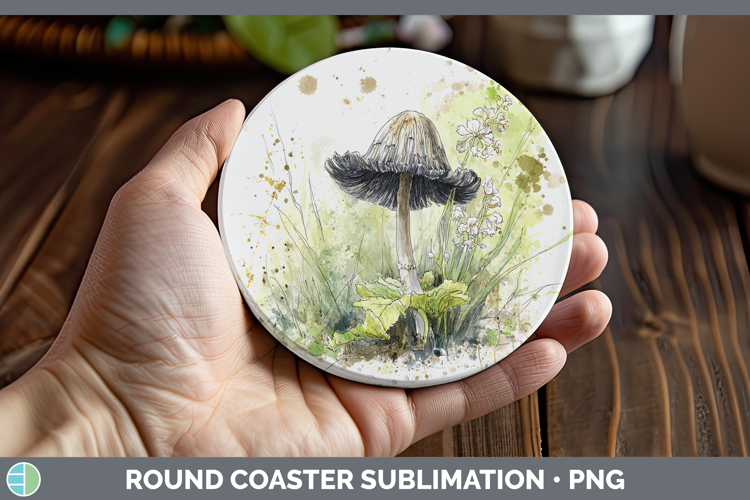 Common Inkcap Mushroom Sketch Round Coaster Sublimation Desi