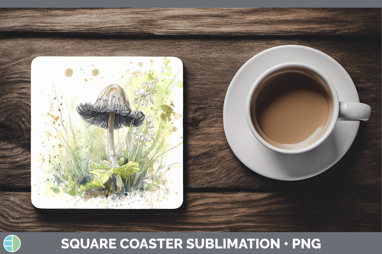 Common Inkcap Mushroom Sketch Square Coaster Sublimation Des