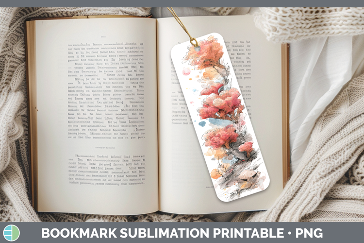Coral Mushroom Sketch Bookmark Sublimation Design