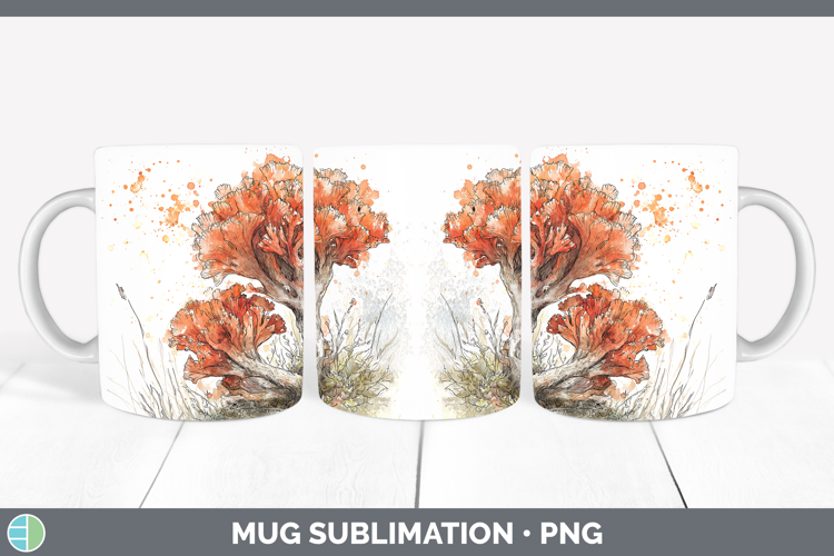 Coral Mushroom Sketch Mug Wrap Sublimation Design