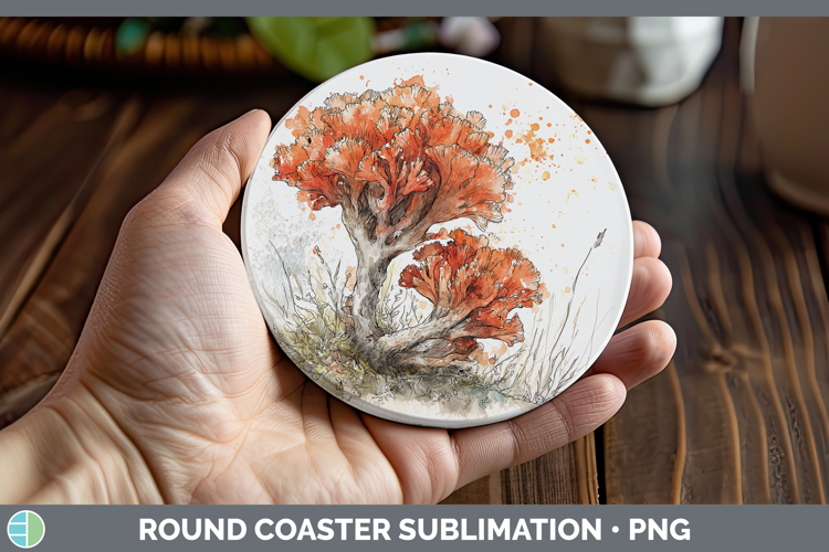 Coral Mushroom Sketch Round Coaster Sublimation Design
