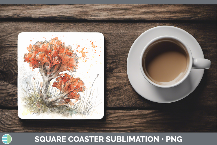 Coral Mushroom Sketch Square Coaster Sublimation Design