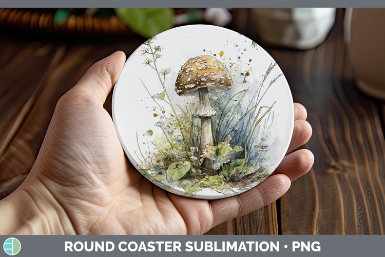 Death Cap Mushroom Sketch Round Coaster Sublimation Design