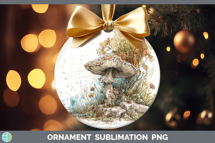 Destroying Angel Mushroom Sketch Ornament Sublimation Design