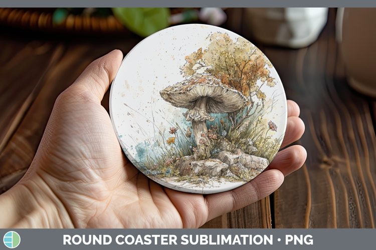 Destroying Angel Mushroom Sketch Round Coaster Sublimation D