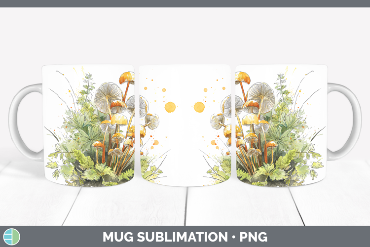 Enoki Mushroom Sketch Mug Wrap Sublimation Design
